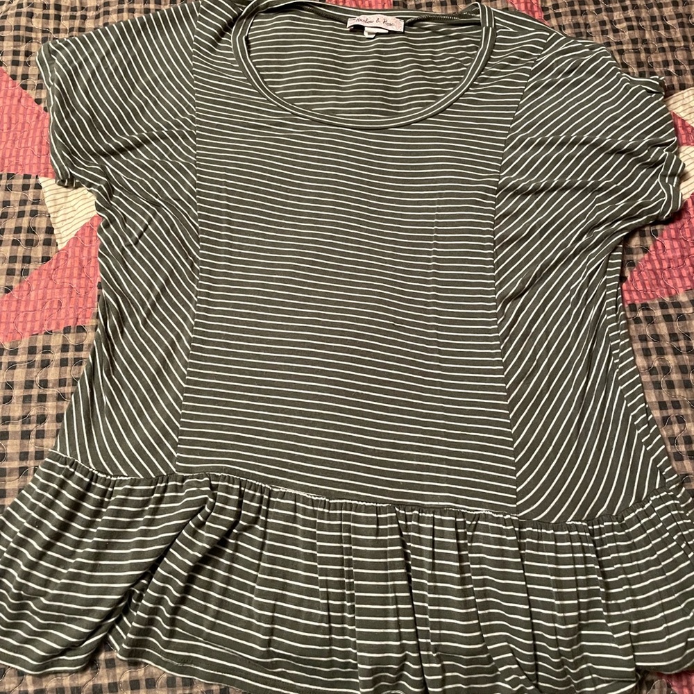 Army green shirt sleeve shirt with white strips